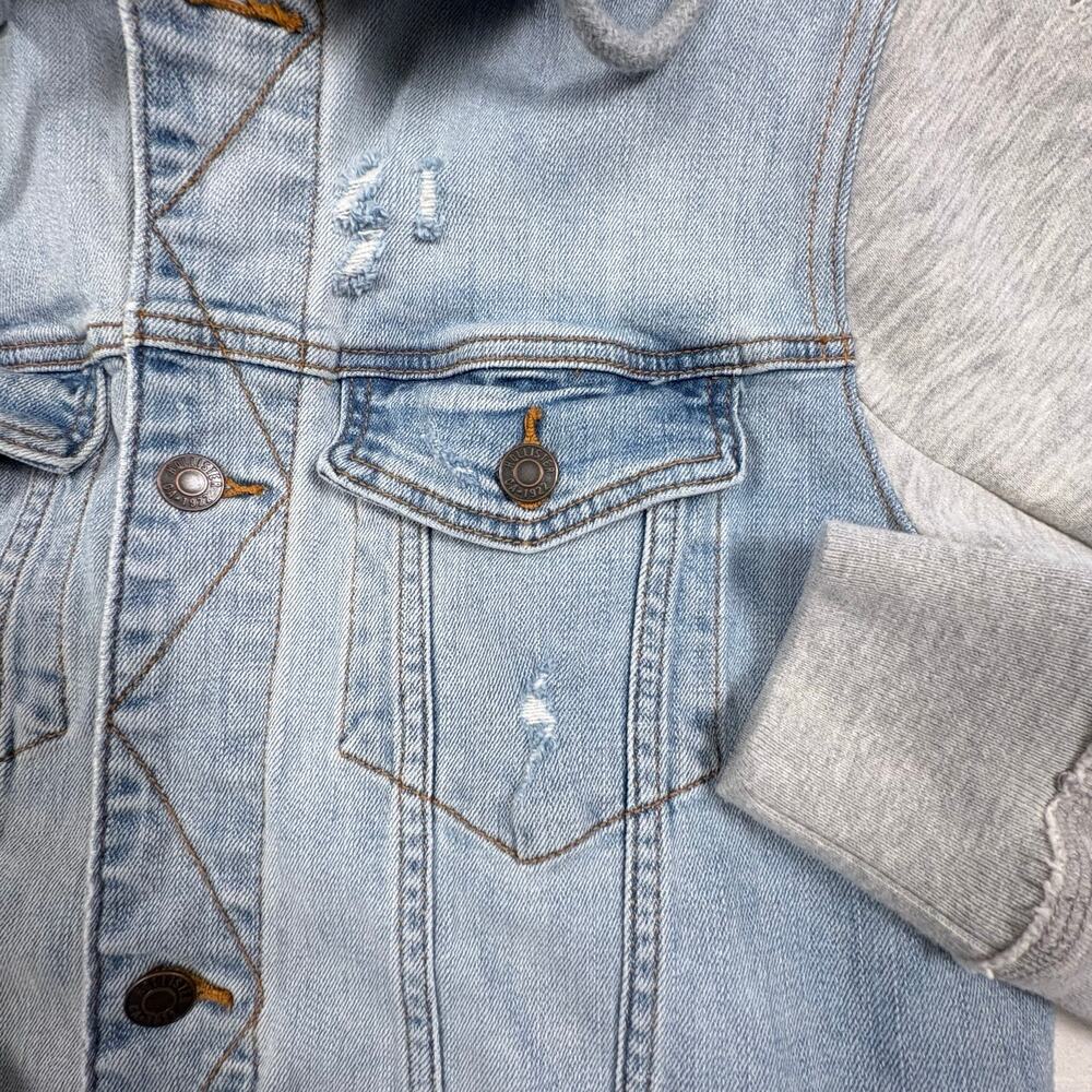 Hollister Mixed Media Jean Jacket Hoodie Women's M Blue Denim Streetwear - Picture 4 of 11